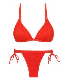 Red ribbed double side-tie bikini with triangle top - SET COTELE-TOMATE TRI-FIXO RIO