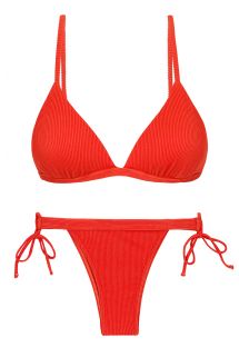 Bikini rojo de canalé con doble lazo lateral y parte superior triangular - SET COTELE-TOMATE TRI-FIXO RIO