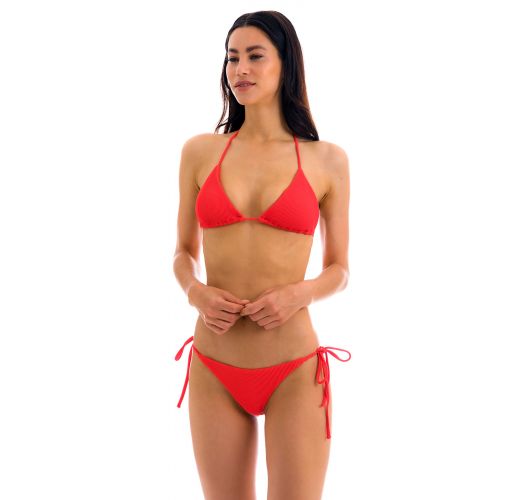 Red ribbed side-tied Brazilian bikini - SET COTELE-TOMATE TRI-INV IBIZA