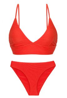 Bustier-Bikini rot geriffelt, Schnürrücken - SET COTELE-TOMATE TRI-TANK COMFY