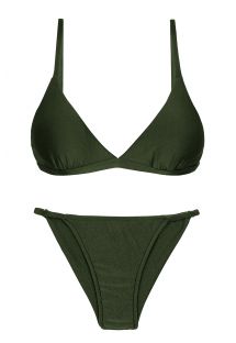 Bikini brasiliano verde oliva con slip sfacciato a strisce sottili sui fianchi e reggiseno fisso regolabile - SET CROCO TRI-FIXO CHEEKY-FIXA
