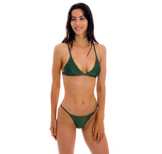 Dark green cheeky Brazilian bikini with slim sides - SET CROCO TRI-FIXO CHEEKY-FIXA
