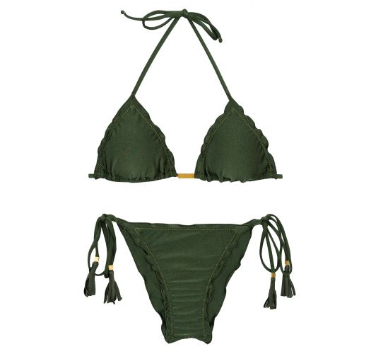 Dark green iridescent scrunch bikini with wavy edges - SET CROCO TRI FRUFRU