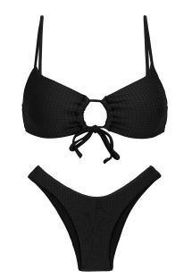 Bustier-Bikini schwarz mit Struktureffekt und Frontknoten - SET DOTS-BLACK MILA HIGH-LEG