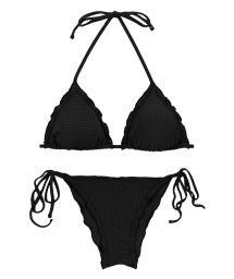 Black textured scrunch bikini with wavy edges - SET DOTS-BLACK TRI FRUFRU