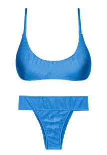 Bikini blu testurizzato a girovita alto con reggiseno a bralette - SET EDEN-ENSEADA BRALETTE RIO-COS