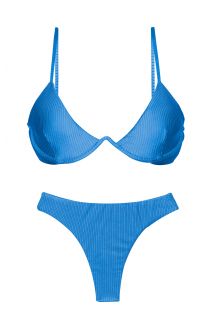 Textured blue thong bikini with V-underwired bikini top - SET EDEN-ENSEADA TRI-ARO FIO