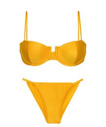 Bikini brésilien cheeky jaune orangé texturé côtés fins - SET EDEN-PEQUI BALCONET CHEEKY-FIXA