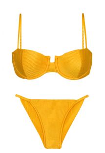 Bikini brésilien cheeky jaune orangé texturé côtés fins - SET EDEN-PEQUI BALCONET CHEEKY-FIXA