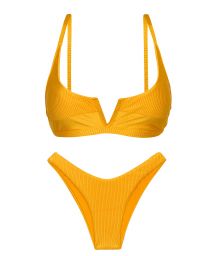 Textured yellow high leg bikini with V bralette top - SET EDEN-PEQUI BRA-V HIGH-LEG