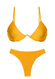 Bikini triangle armature V et string jaune orangé texturé - SET EDEN-PEQUI TRI-ARO FIO