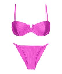 Textured pink magenta cheeky bikini with balconette top - SET EDEN-PINK BALCONET CHEEKY-FIXA
