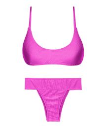 Wide waist textured magenta pink bikini with bralette top - SET EDEN-PINK BRALETTE RIO-COS