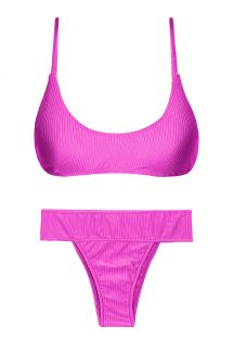 Wide waist textured magenta pink bikini with bralette top - SET EDEN-PINK BRALETTE RIO-COS