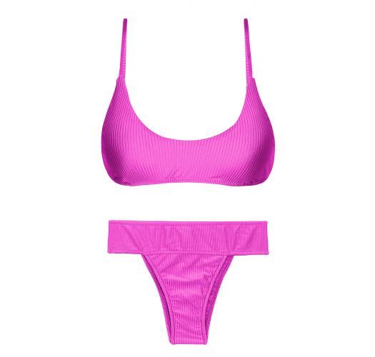 Bikini bralette rosa magenta con textura y braguita con cintura ancha - SET EDEN-PINK BRALETTE RIO-COS