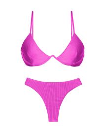 Textured magenta pink V-underwired thong bikini - SET EDEN-PINK TRI-ARO FIO