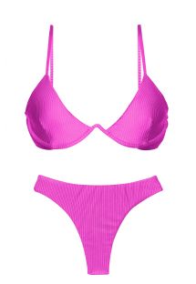 Driehoekige V beugel bikinitop en stringbroekje getextureerd magenta roze - SET EDEN-PINK TRI-ARO FIO