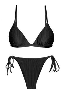 Textured black fixed side-tie bikini - SET EDEN-PRETO TRI-FIXO IBIZA