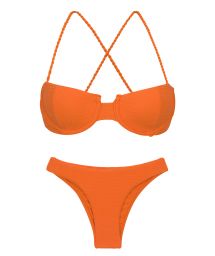 Textured orange balconette bikini with crossed straps - SET ST-TROPEZ-TANGERINA BALCONET ESSENTIAL