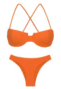 Getextureerde oranje balconette bikini en vast tangabroekje - SET ST-TROPEZ-TANGERINA BALCONET ESSENTIAL