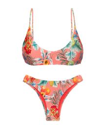 Coral pink printed bralette bikini with braided straps - SET FRUTTI BRALETTE ESSENTIAL