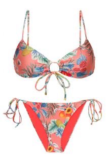 Coral pink printed bikini with front-tie top - SET FRUTTI MILA IBIZA-COMFY