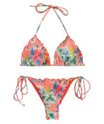 Coral pink printed scrunch thong bikini with wavy edges - SET FRUTTI TRI FRUFRU-FIO