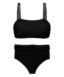 Black textured high waist bikini bottom with twisted rope - SET ST-TROPEZ-BLACK RETO HOTPANT-HIGH