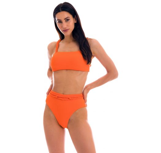 Pomarańczowe teksturowane bikini z wysokim stanem i skręconą liną - SET ST-TROPEZ-TANGERINA RETO HOTPANT-HIGH