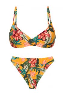 Bikini sin aros, naranja y amarillo, en estampado floral, sin tirantes - SET LIS BALCONET-INV NICE