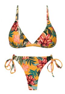 Bikini con doble tira de flores anaranjado - SET LIS TRI-FIXO FIO-TIE