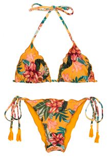 Bikini scrunch amarillo anaranjado con bordes ondulados - SET LIS TRI FRUFRU