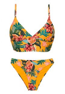 Bikini con stampa floreale giallo ocra, slip fisso e reggiseno bralette - SET LIS TRI-TANK COMFY