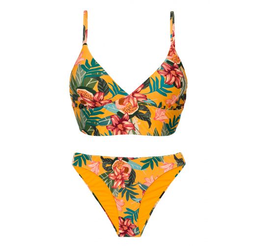 Geel oranje bustier bikini met bloemenprint en geregen achterzijde - SET LIS TRI-TANK COMFY