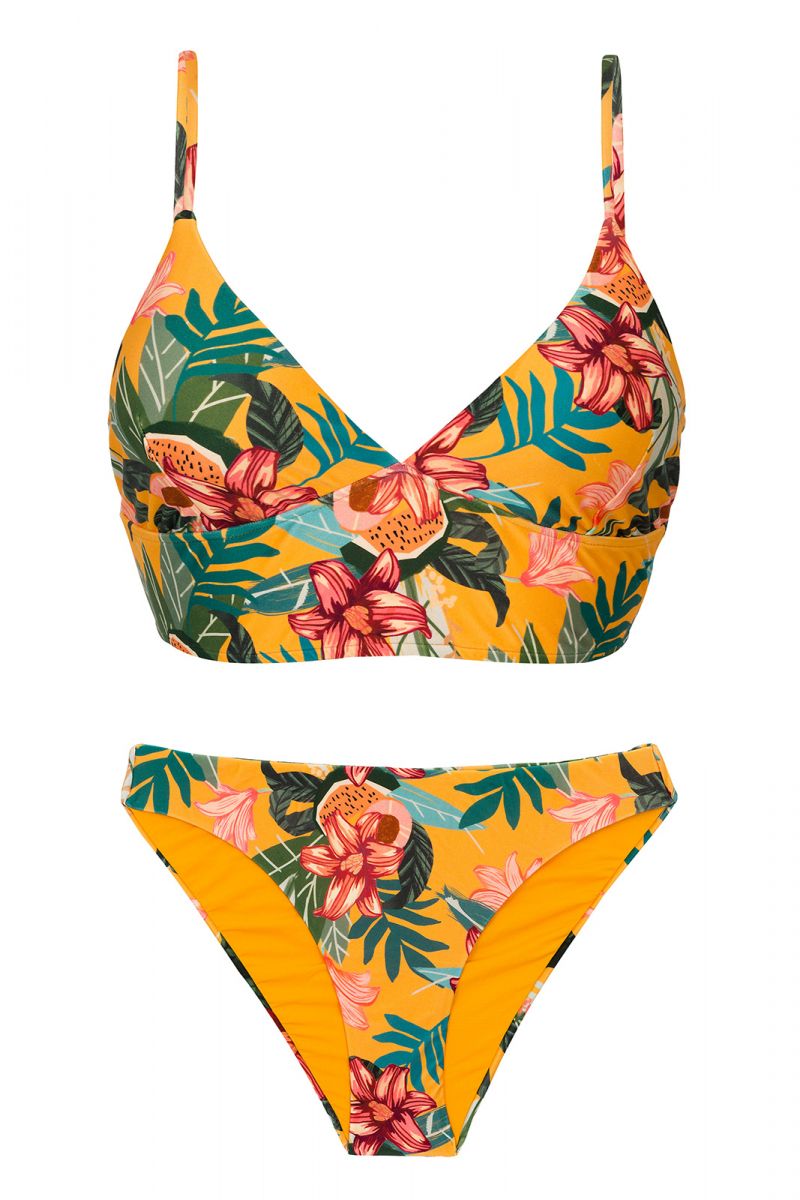 Orange yellow floral laced back bralette bikini - SET LIS TRI-TANK COMFY