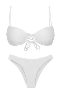 Bikini a balconcino push-up bianco testurizzato con slip sgambato - SET COTELE-BRANCO BALCONET-PUSHUP LISBOA