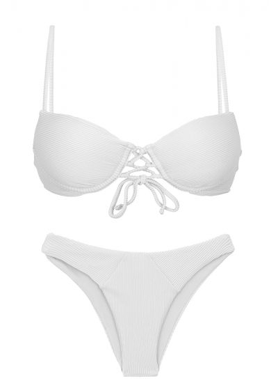 Textured White Push-up Balconette Bikini With High-leg Bottom