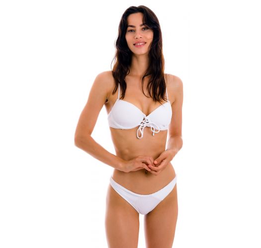 Textured white push-up balconette bikini with high-leg bottom - SET COTELE-BRANCO BALCONET-PUSHUP LISBOA