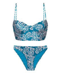 Blue laced back bralette bikini with leaf pattern - SET PALMS-BLUE BALCONET-ANNA COMFY