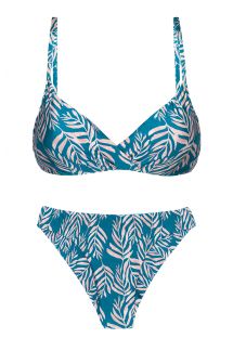 Blue underwired bralette bikini in leaves print - SET PALMS-BLUE BALCONET-INV NICE