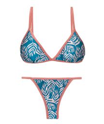 Blue Brazilian bikini with thin sides and leaves pattern - SET PALMS-BLUE TRI-FIXO CALIFORNIA