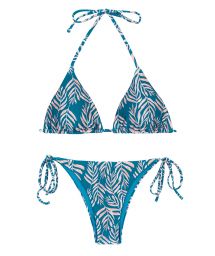 Blue side-tie Brazilian bikini with leaf pattern - SET PALMS-BLUE TRI-INV IBIZA