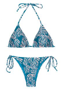 Bikini brasileño azul con lazo lateral y estampado de hojas - SET PALMS-BLUE TRI-INV IBIZA
