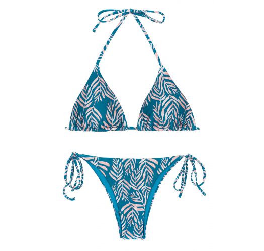 wapen Bont Aktentas Blue Side-tie Brazilian Bikini With Leaf Pattern - Set Palms-blue Tri-inv  Ibiza - Rio de Sol
