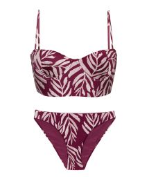 Wine color laced back bralette bikini with leaf pattern - SET PALMS-VINE BALCONET-ANNA COMFY