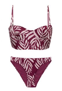 Wine color laced back bralette bikini with leaf pattern - SET PALMS-VINE BALCONET-ANNA COMFY