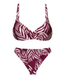 Wine red underwired bralette bikini in leaves print - SET PALMS-VINE BALCONET-INV NICE