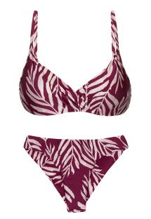 Bikini bralette con ferretto slip fisso color rosso vino con stampa foglie - SET PALMS-VINE BALCONET-INV NICE