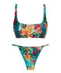 Tropical floral adjustable Brazilian bikini with sports top - SET PARADISE BRA-SPORT IBIZA-FIXA