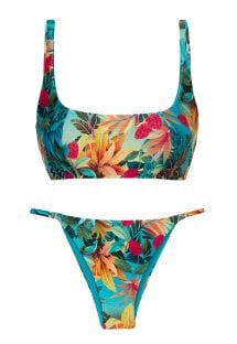Bikini brasiliano reggiseno sportivo slip regolabile floreale tropicale - SET PARADISE BRA-SPORT IBIZA-FIXA